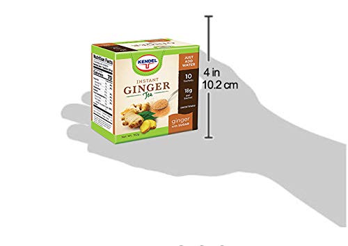 Kendel Instant Ginger Drink with Sugar, Made from Real Ginger Crushed into Fine Powder, Contains Cane Sugar, May Aid Digestion, Can be Enjoyed Hot or Cold, Caffeine Free (10 Sachets Per Box)