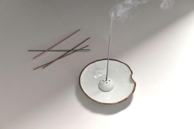 Incense Holder, Ceramic Incense Stick Holder, Korean White Leaves Ceramic Design, Premium Quality, Ash Catcher Bowl