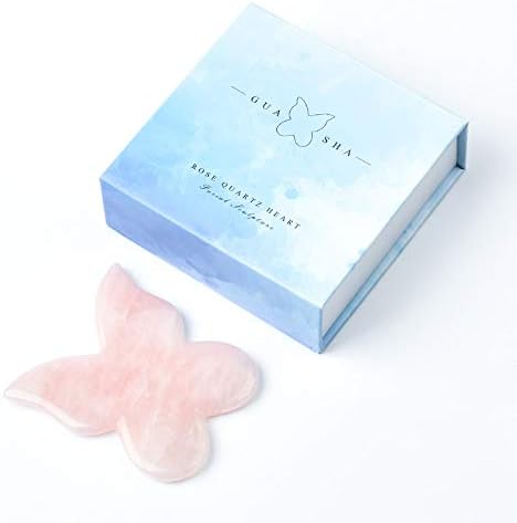 LZLRUN Rose Quartz Jade Roller Real Jade Gua Sha Board Mushroom Massager Face Lifting Tool Facial Guasha Massage Tool (Butterfly Shape)