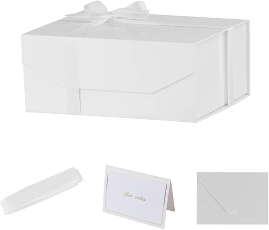 1PCS White Gift Box with Ribbon 9.5x7x4 Inches,Sturdy Gift Box with Lid for Gift Packaging, Foldable Magnetic Closure Storage Boxes, Bridesmaid proposal box, Rectangle Collapsible Box