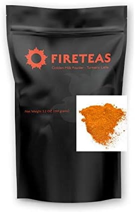 FIRE TEAS Golden Milk SUPERFOOD Powder - Organic Turmeric (Curcumin), Honey, Cardamom, Ginger, Cinnamon, Black Pepper - Relaxing, Naturally Sweet, Delicious Adaptogen, Coffee Alternative, Helps Sleep