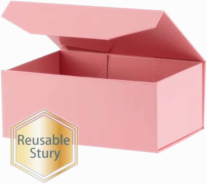 1PCS Pink Gift Box with Ribbon 9.5x7x4 Inches,Sturdy Gift Box with Lid for Gift Packaging, Foldable Magnetic Closure Storage Boxes, Bridesmaid proposal box, Rectangle Collapsible Box