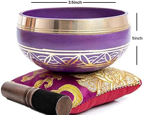 Tibetan Singing Bowl Set - Authentic Handcrafted Mindfulness Meditation Holistic Sound 7 Chakra Healing Gift by Himalayan Bazaar (Purple-Magenta)