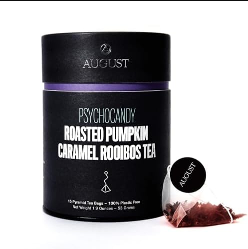 August Uncommon Psychocandy Loose Leaf Tea – Roasted Pumpkin Caramel South African Rooibos Tea – Vegan, Gluten-Free & Non-GMO – Creamy Caramel Flavor For Bedtime (15 Plastic-Free Bags)