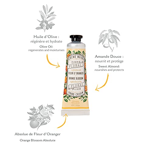 Panier des Sens - Small Hand Cream for Dry Cracked Hands โ Orange Blossom Mini Hand Lotion for Dry Skin - With Sweet Almond and Olive Oil - Hand Care 96% Natural Ingredients - Travel Size 1 floz