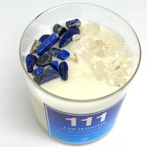 111 Angel Number Affirmation Scented candles 10oz,crystal candle with 100% Soy Wax & Phthalate-Free Fragrance candles, Gifts candles for women, candles for men, Manifestation Candle