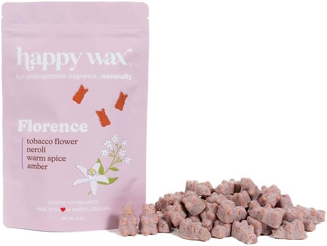 Happy Wax Florence Scented Bear Wax Melts - Natural Strong Summer Scented Wax Melts Infused w/Essential Oils - Non Toxic Wax Melt. Scented Soy Wax Melts for Warmers (8 oz Pouch)