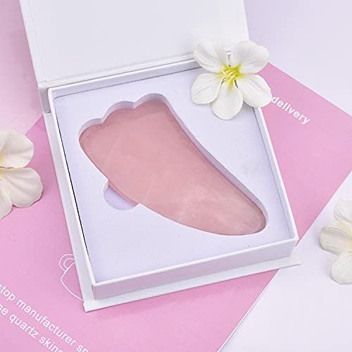 LZLRUN Rose Quartz Jade Roller Real Jade Gua Sha Board Mushroom Massager Face Lifting Tool Facial Guasha Massage Tool (Concave)