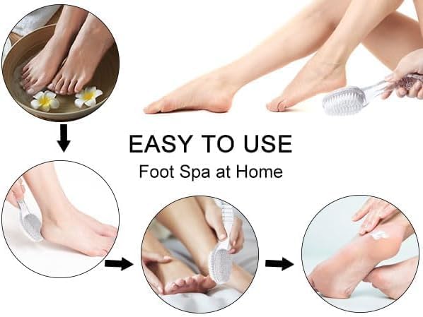 4 Pcs Foot Pumice Stone Brush Calluses Remover, Large Foot Scrubber Foot File with Handle 2 in 1 Suitable for Horniness Foot Spa, Foot Care Smooth Skin (Transparent)