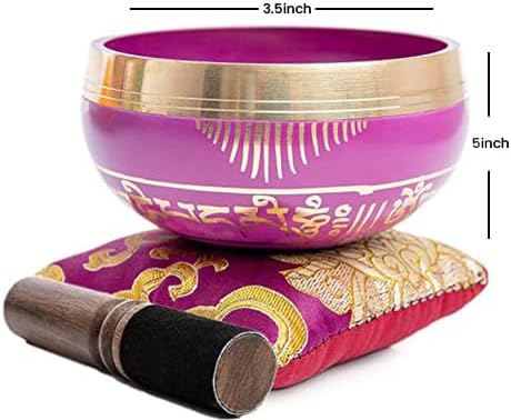 Tibetan Singing Bowl Set - Easy To Play for Beginners - Authentic Handcrafted Mindfulness Meditation Holistic Sound 7 Chakra Healing Gift by Himalayan Bazaar (Orchid)