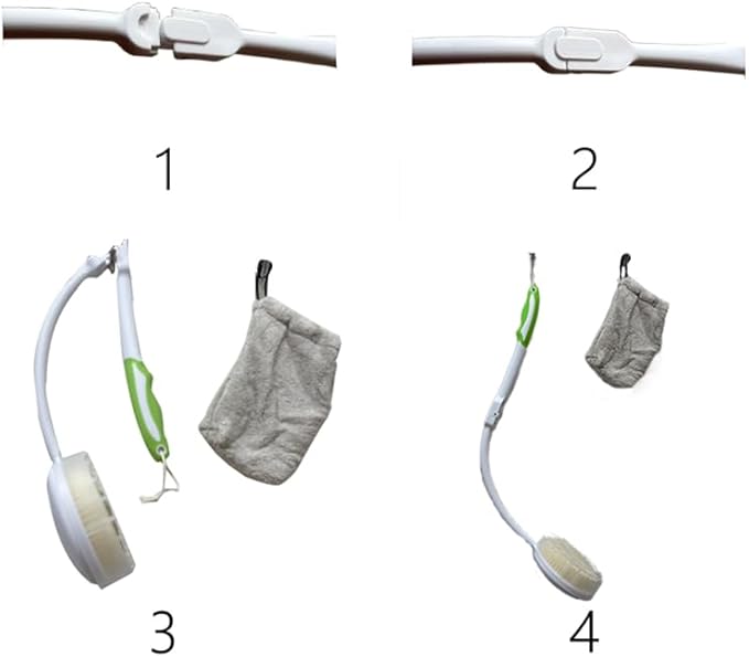 Back Scrubber Bath Brush for Shower Curved Long Handle, Foldable Handled Shower Body Brush Whith Absorbent Microfiber Bag Can Quickly Dry Your Back