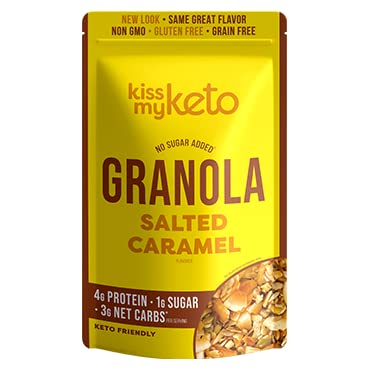 Kiss My Keto Sugar Free Granola, Salted Caramel 2-Pack – Curb Cravings with Few Net Carbs – Allulose Sweetened, Resealable & Gluten-Free Crunchy Clusters – Grain Free Granola Great With Yogurt or Milk