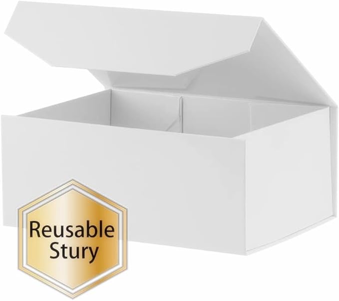 1PCS White Gift Box with Ribbon 9.5x7x4 Inches,Sturdy Gift Box with Lid for Gift Packaging, Foldable Magnetic Closure Storage Boxes, Bridesmaid proposal box, Rectangle Collapsible Box