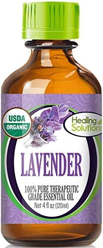 Healing Solutions 4 oz (120 ml) Organic Lavender Essential Oil, Pure, Undiluted, for Diffuser & Skin, Therapeutic Grade, Aromatherapy Lavender Essential Oil