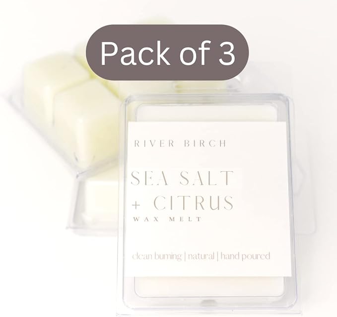 River Birch Candles Sea Salt + Citrus 3-Pack Soy Wax Melts | Premium, All-Natural, Non-Toxic, Soy Candles | 7.5 oz. Total | Cozy Relaxing Gifts for Home | Made in USA