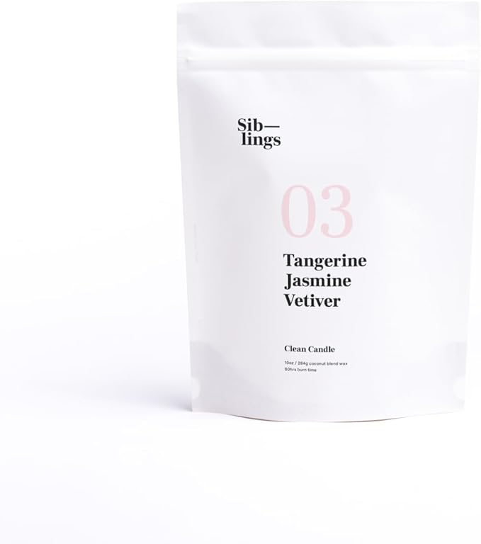 Siblings Candle Making Kit | DIY Coconut-Soy Wax Candle Kit with Wooden Wick | Scent No 03: Tangerine, Jasmine, Vetiver | Clean, Non-Toxic, Reusable, 60 Hr Burn