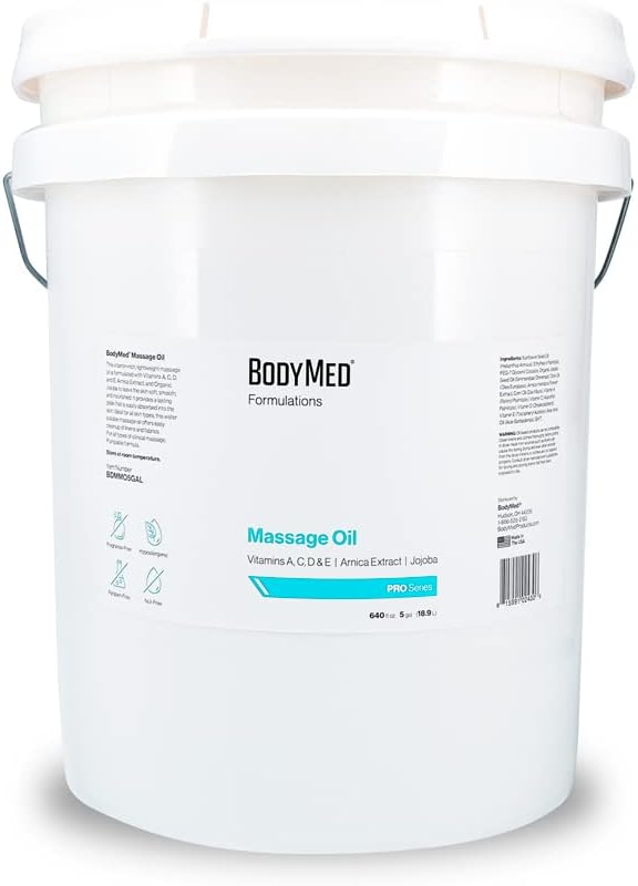 BodyMed Formulations Massage Oil, 5 gal. – Fragrance-Free, All-Natural Oil for Massage Therapy – Leaping Bunny Certified – with Arnica Extract & Jojoba – Non-Staining, & Paraben Free