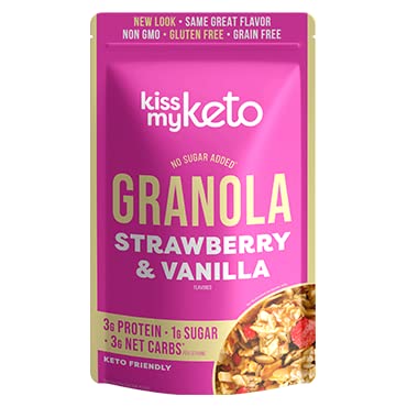 Kiss My Keto Sugar Free Granola, Strawberry Vanilla 1-Pack – Curb Cravings with Few Net Carbs – Allulose Sweetened, Resealable & Gluten-Free Crunchy Clusters – Grain Free Granola Great With Yogurt or Milk
