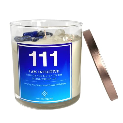 111 Angel Number Affirmation Scented candles 10oz,crystal candle with 100% Soy Wax & Phthalate-Free Fragrance candles, Gifts candles for women, candles for men, Manifestation Candle