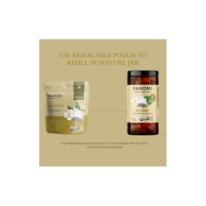 Paromi Jasmine Organic Green Tea, Signature Jar, 15 Count (Pack of 6)