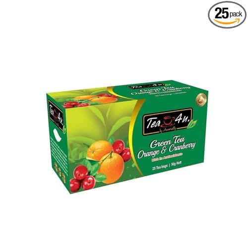 Tea4U Orange & Cranberry Flavor Green Tea - Hand Picked Leaves from Sri Lanka - Rich in Antioxidants - Smooth & Hydrating - Convenient Packaging of 25 Tea Bags