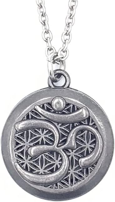 Wild Essentials Pewter Aum Om Necklace Essential Oil Diffuser 6 Refill Pads, Calming Aromatherapy Gift Set, Customizable Color Changing, Perfume