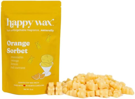 Happy Wax Orange Sorbet Scented Bear Wax Melts - Natural Strong Summer Scented Wax Melts Infused w/Essential Oils - Non Toxic Wax Melt. Scented Soy Wax Melts for Warmers (8 oz Tin)