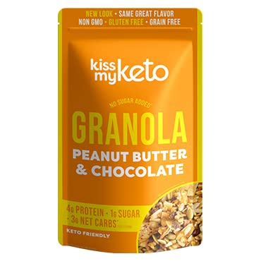 Kiss My Keto Sugar Free Granola, Peanut Butter Chocolate 1-Pack – Curb Cravings with Few Net Carbs – Allulose Sweetened, Resealable & Gluten-Free Crunchy Clusters – Grain Free Granola Great With Yogurt or Milk