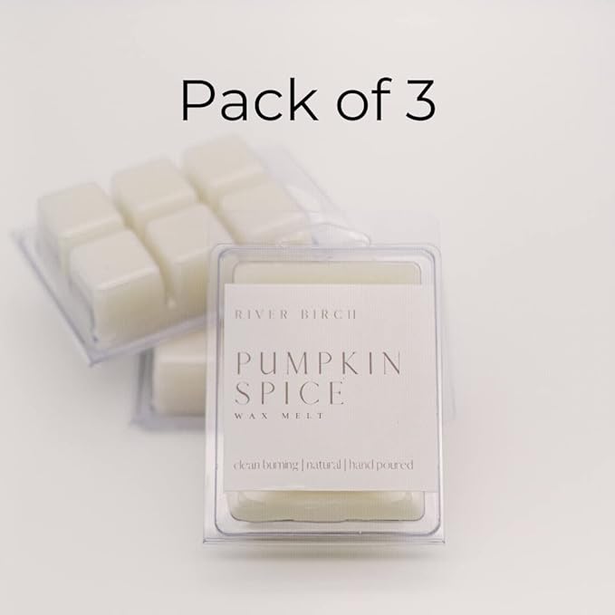 River Birch Candles 3 Pack Pumpkin Spice Scented Clean Natural Soy Wax Melts Tarts – Total 7.5 Oz., Gift Pack, Fall Scent Made in USA
