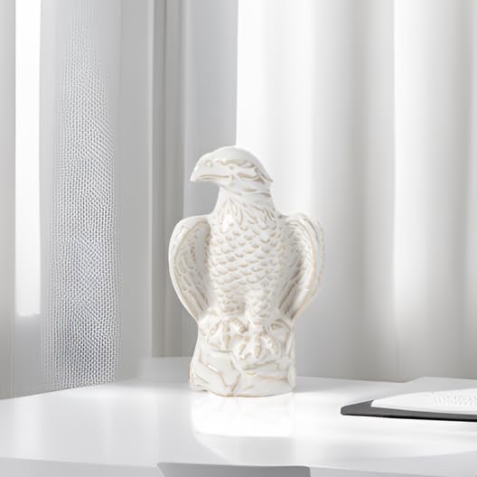 Ceramic Eagle Statue - Modern Hawk Sculpture for Home, Mini Eagle Decor, Figurine Hawk Trophy for Living Room, Bathroom, Bookshelf, Desktop, Car (White)