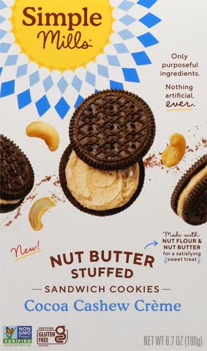 Simple Mills Cocoa Cashew Crème Sandwich Cookies - Gluten Free, Vegan, Healthy Snacks, 6.7 Ounce (Pack of 2)