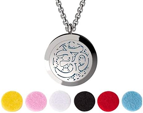 Wild Essentials Aum Om Necklace Essential Oil Diffuser Kit with Lavender, Lemongrass, Peppermint, Orange Oils, 12 Refill Pads, Calming Aromatherapy Gift Set, Customizable Color Changing, Perfume