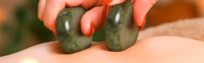 4Pcs Hot Massage Stones Set Natural Green Jade Heated Warmer Stone for Spa Massage (7 * 7CM)
