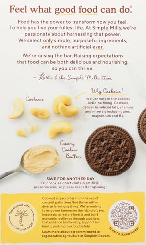 Simple Mills Cocoa Cashew Crème Sandwich Cookies - Gluten Free, Vegan, Healthy Snacks, 6.7 Ounce (Pack of 2)