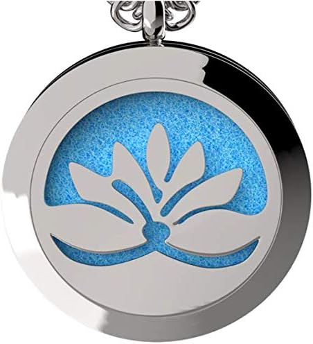 Wild Essentials Open Lotus Flower Necklace Essential Oil Diffuser Kit, Lavender, Lemongrass, Peppermint, Orange Oils, 12 Refill Pads, Aromatherapy Gift Set, Customizable Color Changing, Perfume