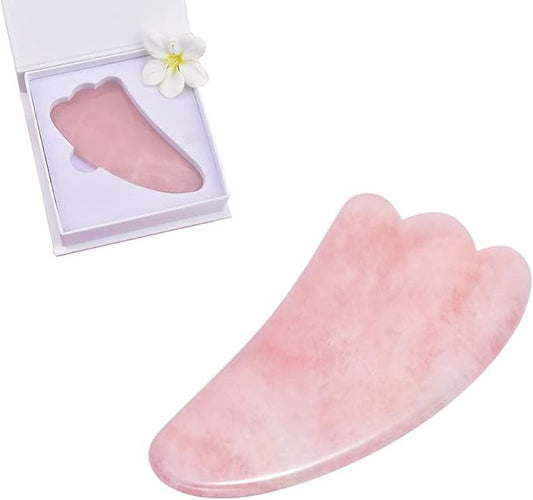 LZLRUN Rose Quartz Jade Roller Real Jade Gua Sha Board Mushroom Massager Face Lifting Tool Facial Guasha Massage Tool (Concave)