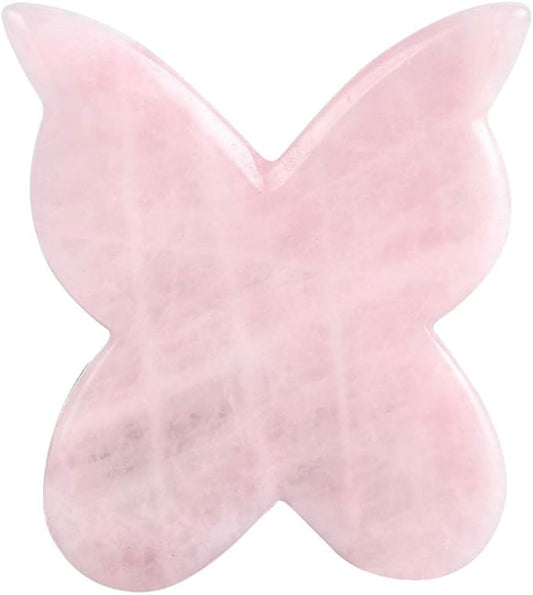 LZLRUN Rose Quartz Jade Roller Real Jade Gua Sha Board Mushroom Massager Face Lifting Tool Facial Guasha Massage Tool (Butterfly Shape)