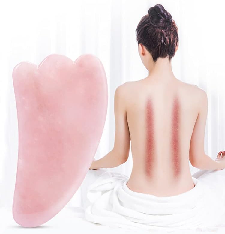 LZLRUN Rose Quartz Jade Roller Real Jade Gua Sha Board Mushroom Massager Face Lifting Tool Facial Guasha Massage Tool (Concave)