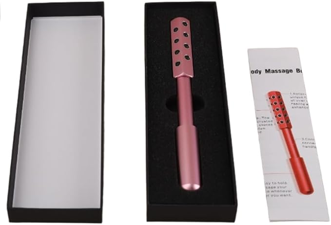 24-Stone Facial Roller - Cooling Face & Neck Massager Tool for Skin Rejuvenation | 360° Contouring with Germanium Stones & Aircraft Aluminum | Portable 7.6" Beauty Roller - Pink