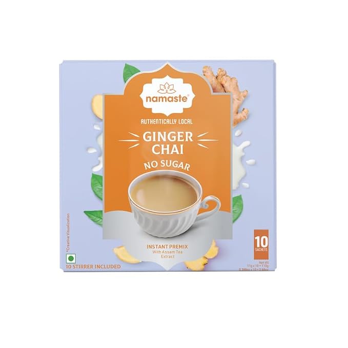 Namaste Chai Instant Ginger Tea Premix Without Sugar | Instant Chai Premix | Unsweetened No Sugar Ginger Tea Powder | 11g x 10 Sachets