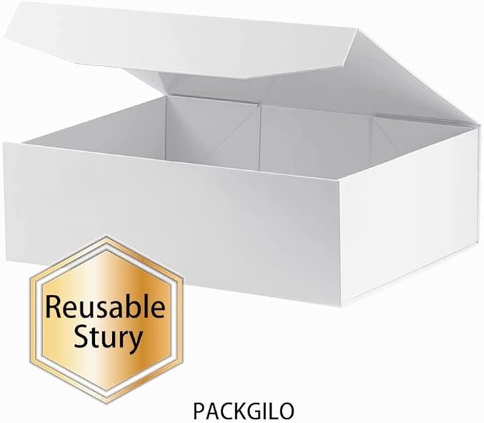 1 Pcs White Extra Large Gift Box with Lid, 16.5 x 13 x 5.3 Inches, Hard Magnetic Giant Gift Boxes for Presents Clothes Robe Wedding Dress Sweater,Reusable Foldable Bridesmaid Proposal Box
