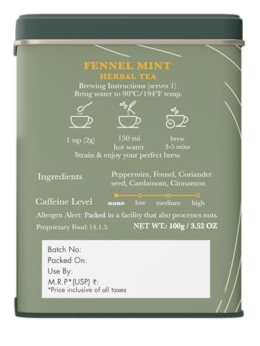 Luxmi Estates - Fennel Mint Tea - 100g (50 Cups) | USDA Certified Organic Herbal Tea | Caffeine-Free