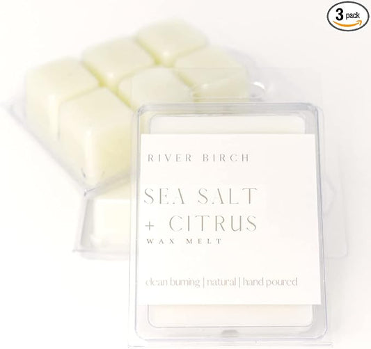 River Birch Candles Sea Salt + Citrus 3-Pack Soy Wax Melts | Premium, All-Natural, Non-Toxic, Soy Candles | 7.5 oz. Total | Cozy Relaxing Gifts for Home | Made in USA
