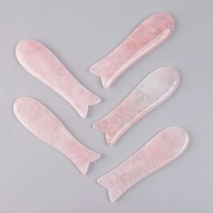 LZLRUN Rose Quartz Jade Roller Real Jade Gua Sha Board Mushroom Massager Face Lifting Tool Facial Guasha Massage Tool (Fish Shape)