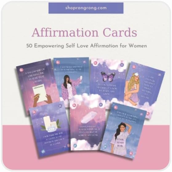 Rongrong Self Love Affirmation Cards For Women - 50 Positive Daily Affirmation Cards Deck Hand-Drawn images, Gift for Women for Self-Discovery, Improvement and Mental Well-Being