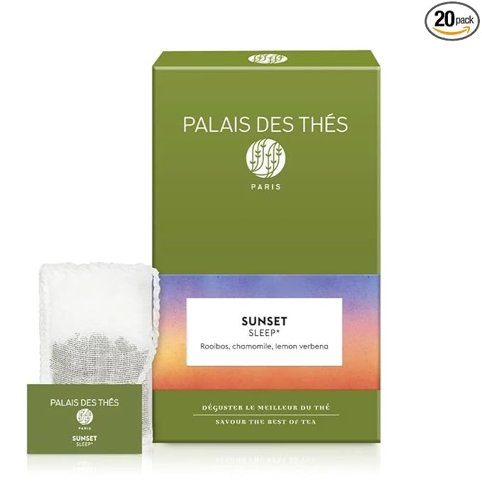 Palais des Thés - Sunset Sleep - Caffeine-Free Rooibos Tea with Chamomile & Lemon Verbena - Premium Tea Bags, Serves 20 Cups