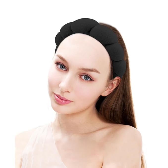 AOPRIE SPA Headbands for Washing Face Makeup Headbands with Bow Hair Band Women Facial Head Band Wrist Towel Wraps For Shower Face Mask Black White Beige, 3 Pack
