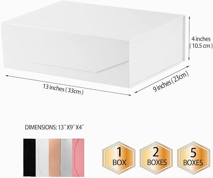 1Pcs 13x9x4 Inches White Gift Boxes with Lids for Presents Magnetic gift box large Gift Box for Bridesmaid Proposal,Groomsman (Glossy White)