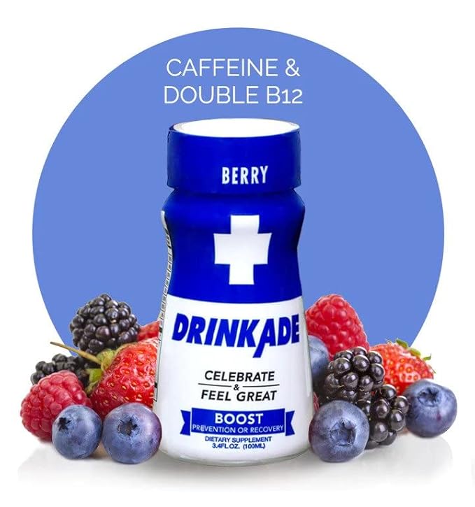 DrinkAde Boost β The Day After Drink, Immunity & Energy Support Hydration & Recovery Drink with Caffeine, Electrolytes, B Vitamins & Green Tea Extract β Sugar Free, 5 Calories, Vegan, Non-GMO (6 pack, Green Tea)