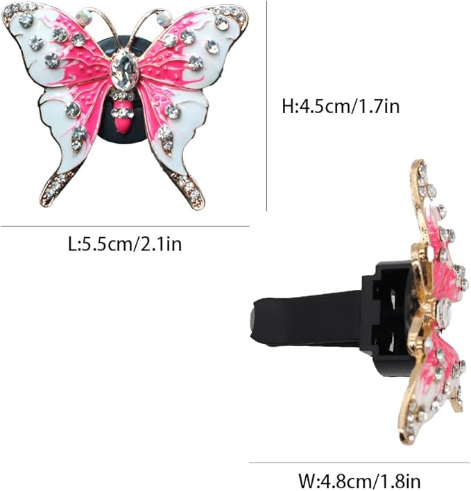 2pcs Pink Butterfly Car Air Freshener Vent Clips Bling Car Accessories for Women Refillable Diffusers
